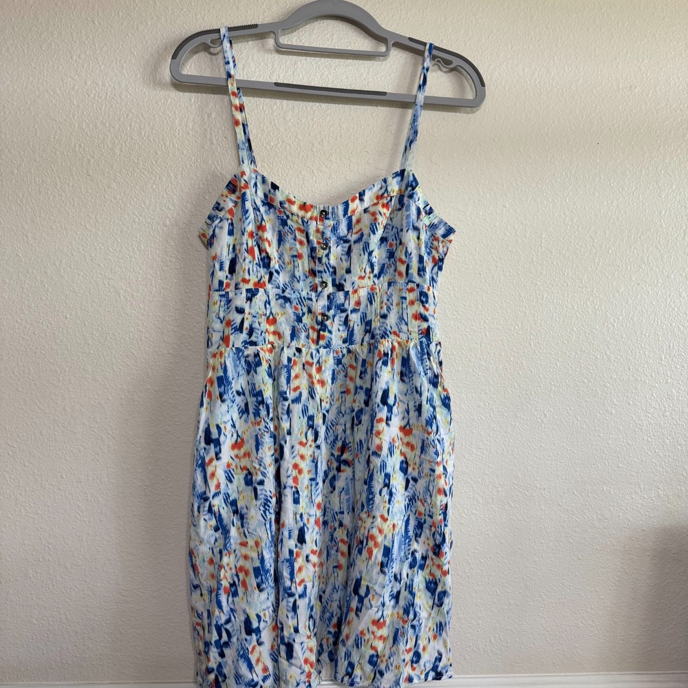 Express Skater Dress Women's Medium Blue‎ Tie-Dye Smocked Fit & Flare Pockets